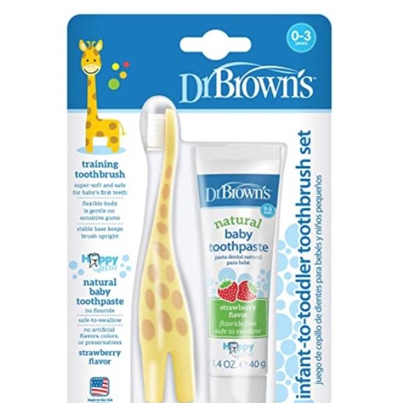 Dr. Brown's Other - Dr. Brown's Infant-to-Toddler Toothbrush, Giraffe & Strawberry Toothpaste Set